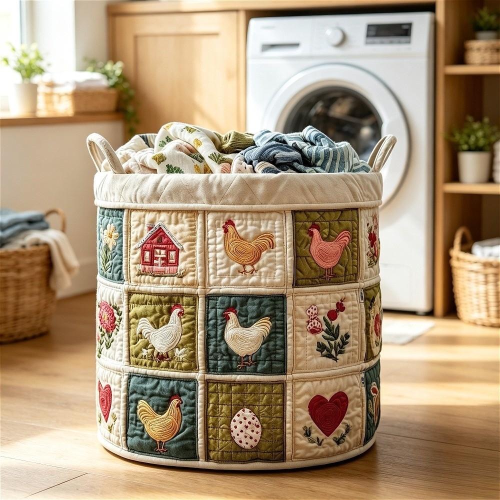Large Capacity Quilted Laundry Basket Multi Color Pattern Clothes Storage Bucket Bathroom