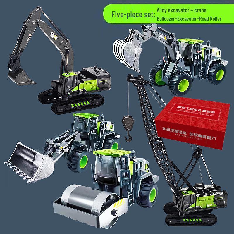 Children's Alloy Construction Vehicle Set: Excavator, Snowplow, Crane, Mixer Truck Simulation Toys
