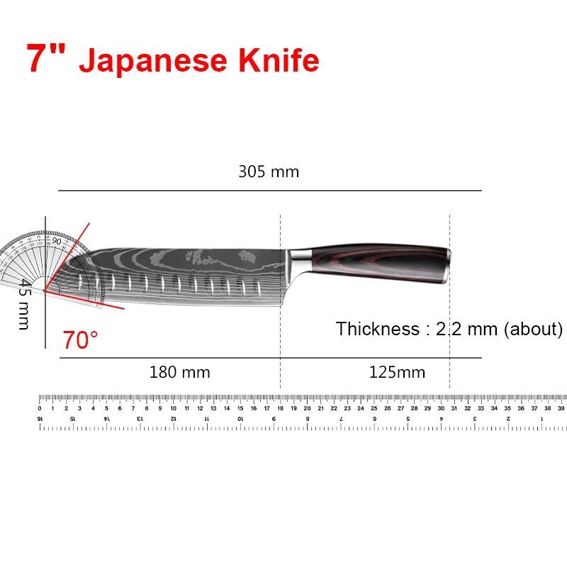 Stainless Steel Kitchen Knives 7CR17 440C Laser Damascus Japanese Santoku Cleaver Slicing Utility Chef Knife Cooking Tools
