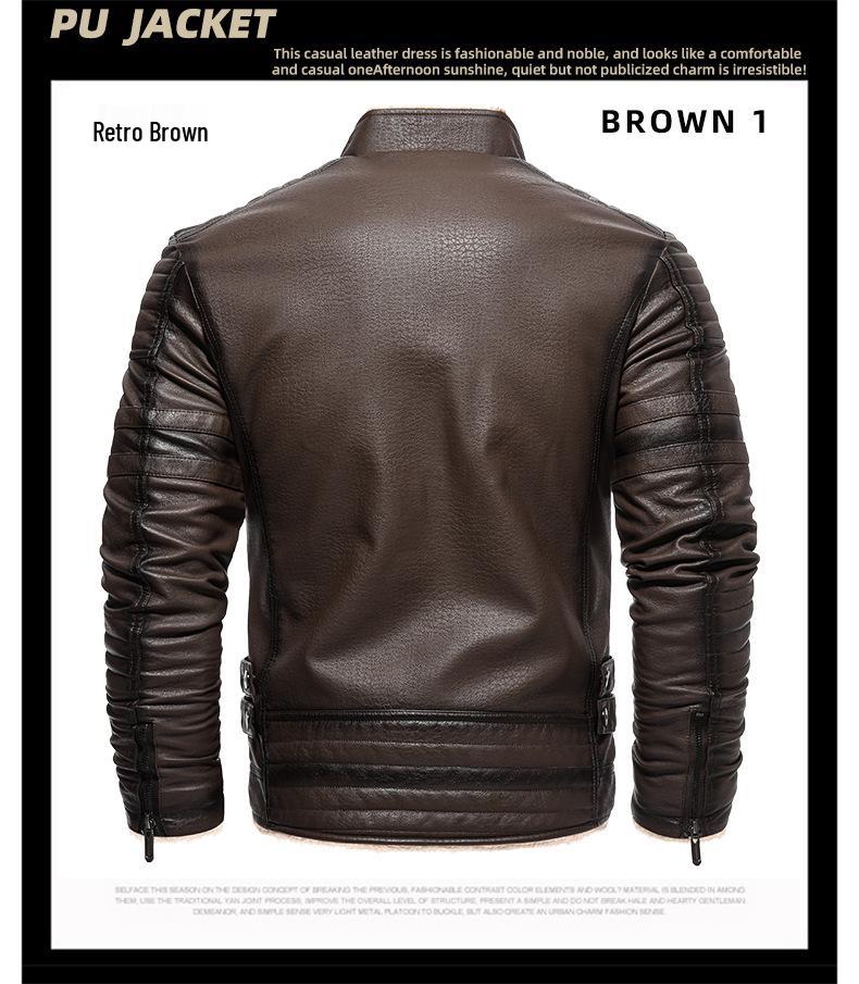 Men's Retro Faux Leather Jacket with Multi-Pockets, Fleece-lined PU, Business Casual Outerwear