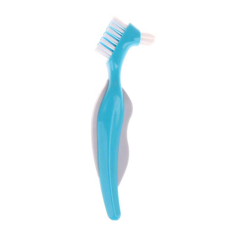 Multi-Layered Bristles Denture Cleaning False Teeth Brush Oral Care Non-Slip Ergonomic Rubber Handle Dual Heads Antibacterial