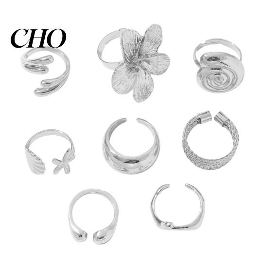 Vintage Style Alloy Rings Ocean Theme Set, Adjustable Stackable Finger Rings, Mixed Ring Set Retro Distressed Bohemian for Beach Vacation Accessories B