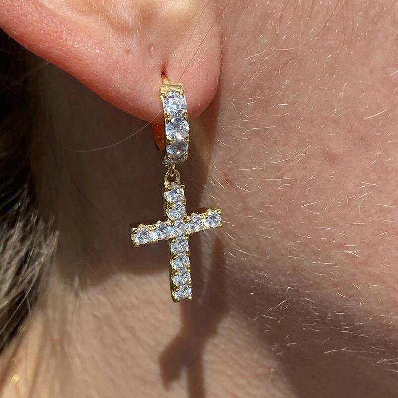 

CAOSHI Newly Designed Gold Color Dangle Earrings for Women/Men Classic Cross Design Engagement Wedding Accessories Zircon Gifts