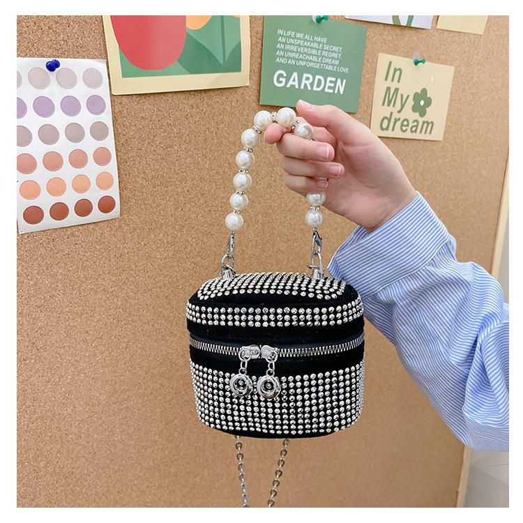 Princess Mini Rhinestone Crossbody Handbag with Pearl Handle
