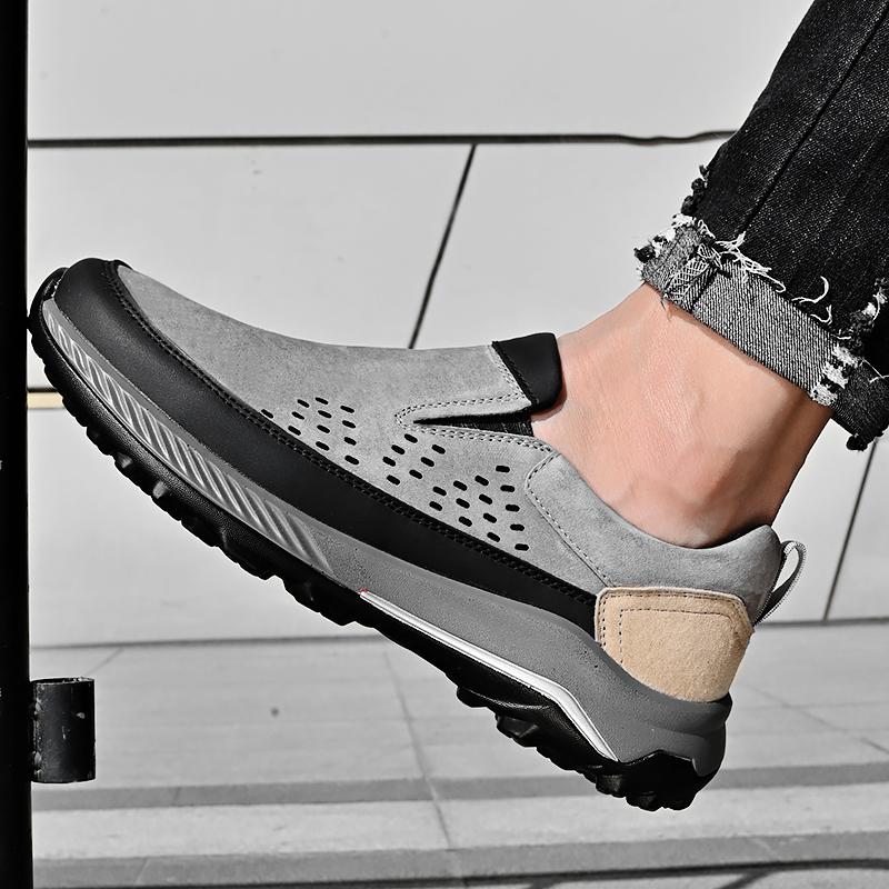 Men Breathable Casual Shoes Outdoor Plus Size Fashion Sneakers Lace-up Split Leather Comfortable Walking Sport Shoes