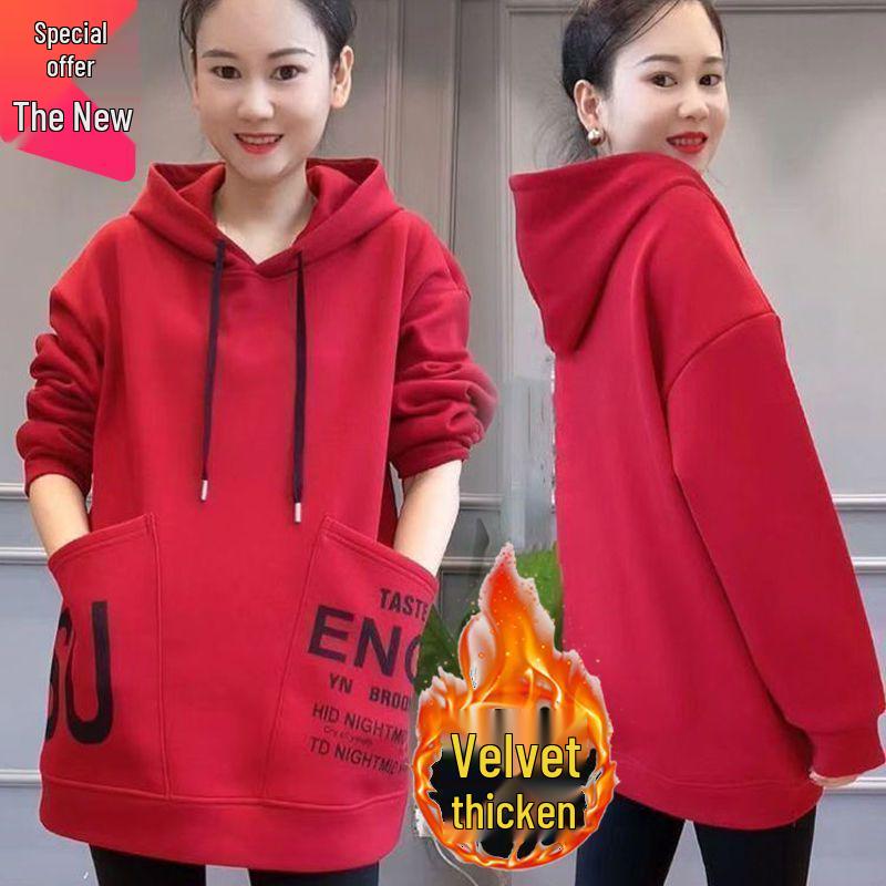 

Plus Velvet Hooded Oversized Korean Style Women s Winter Sweatshirt with Pocket M