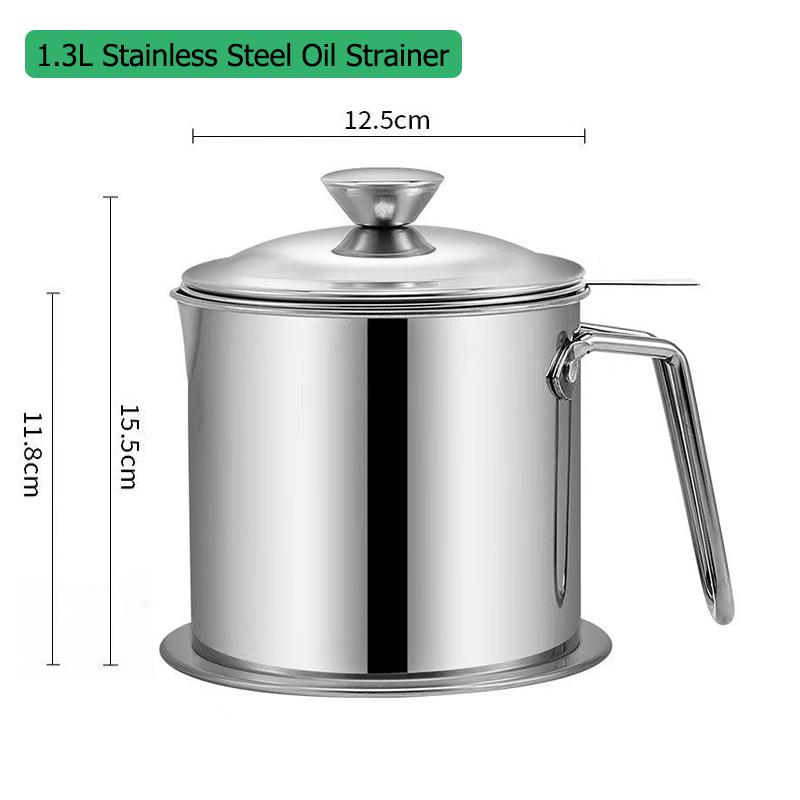 Stainless Steel 1.8L 304 Oil Filter Bacon Grease Filter Jar Container Water Tank Large Capacity Storage Kitchen Cooking Tools