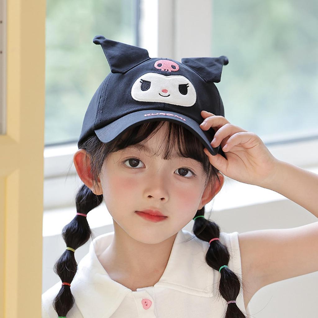 Sun Cap Kuromi Baseball Hat with Checkered My Melody Design for Featuring My Hello and UV Black [QPPQ] Kids, Melody, Cinnamoroll, Pochacco, Kitty,