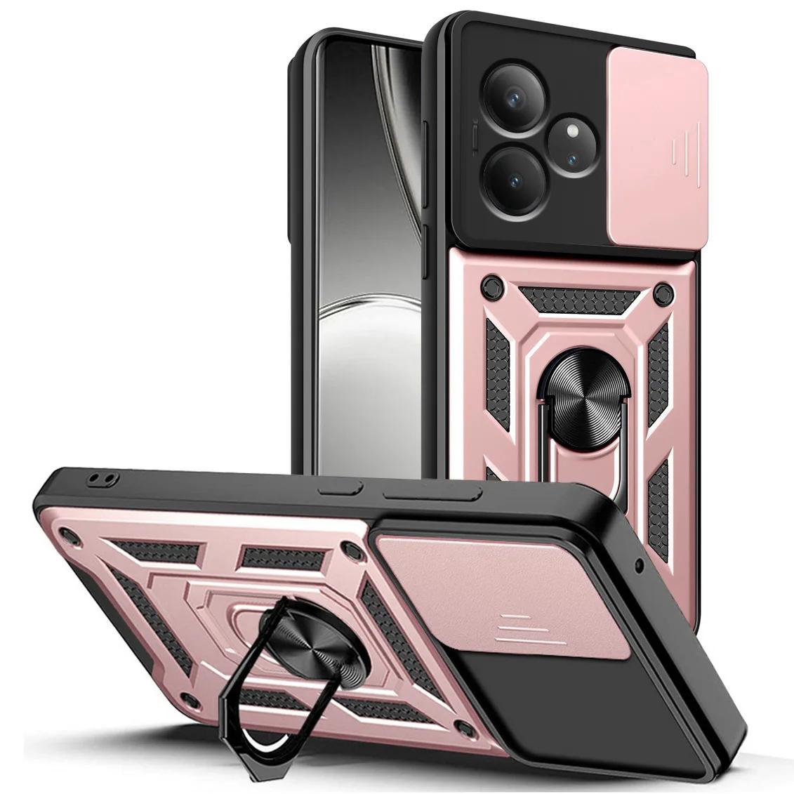 Защитный чехол для камеры со слайдер-объективом для Realme GT 6 T 6T GT6 NEO 6SE NEO5 Магнитный чехол-подставка с кольцом для Realme C67 C63 C65 C61 For Realme C67 4G розового золота