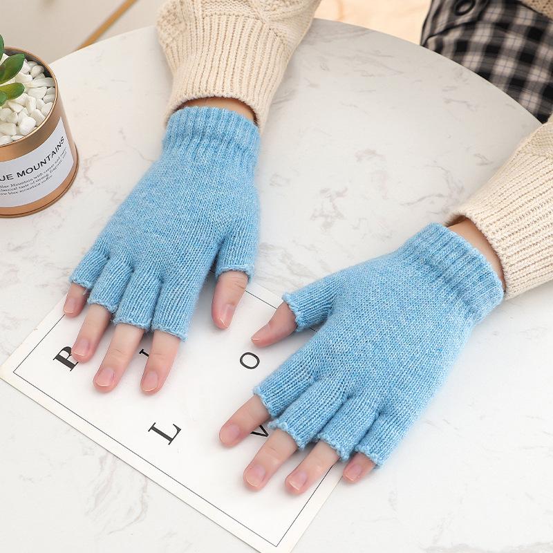 Unisex Wool Half-Finger Gloves for Autumn/Winter - Knitted Fingerless Gloves for Cycling & Typing