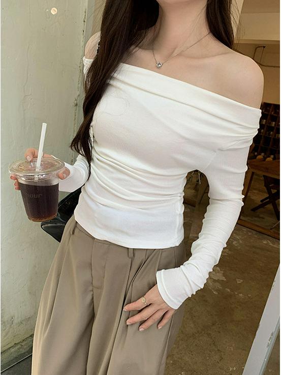 Chic One-Shoulder Slim Long-Sleeve T-Shirt for Women - Perfect for Spring and Autumn