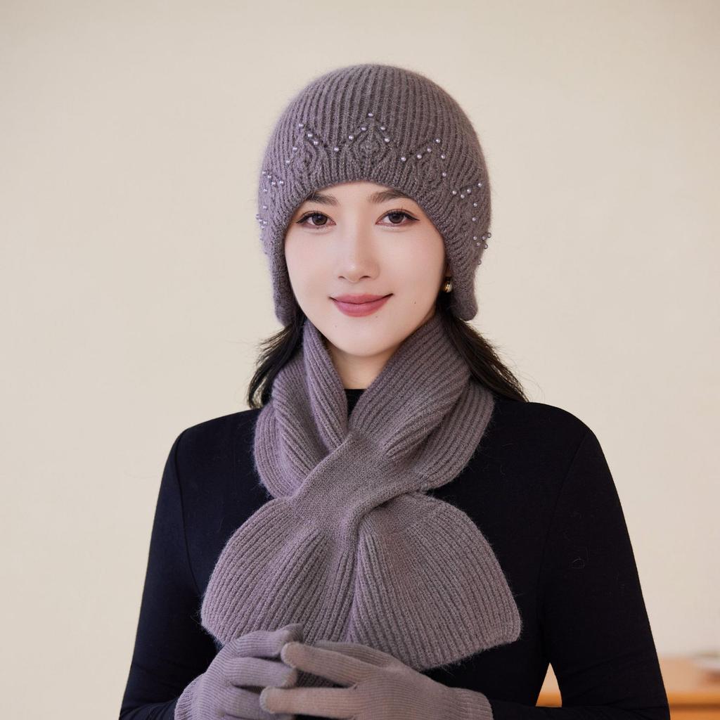 Autumn and Winter Middle  Aged and Elderly Mother's Hat Rabbit Plush Woolen Hat Old Lady's Plush Duck Tongue Women's Warm Knitted Hat