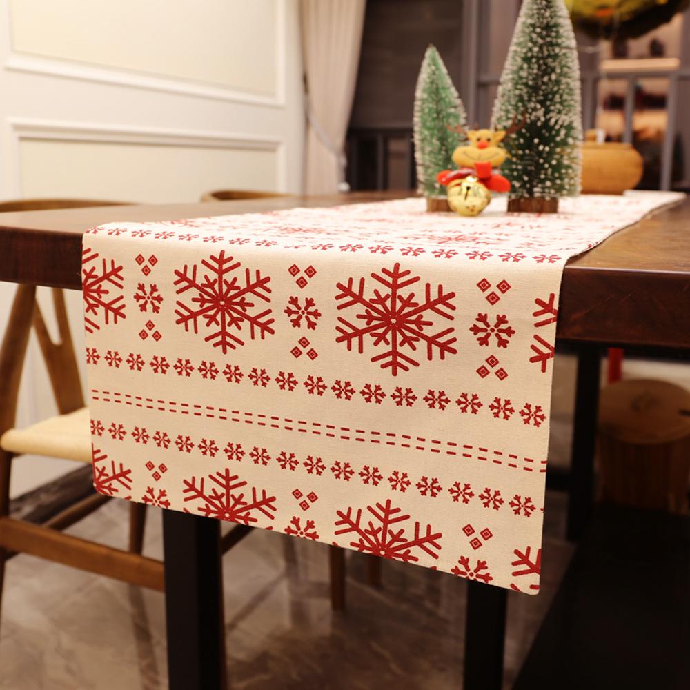 Christmas Table Runner  Vintage Polyester Tassel Triangle Snowflake Party Wedding Kitchen Table Fabric Home Coffee Table Decor