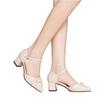 Famous Brand Leather High-end Summer Women's Shoes Bag Head High-heeled Sandals Women's 2025 New Medium Heel Thick Heel Temperament Single Shoes