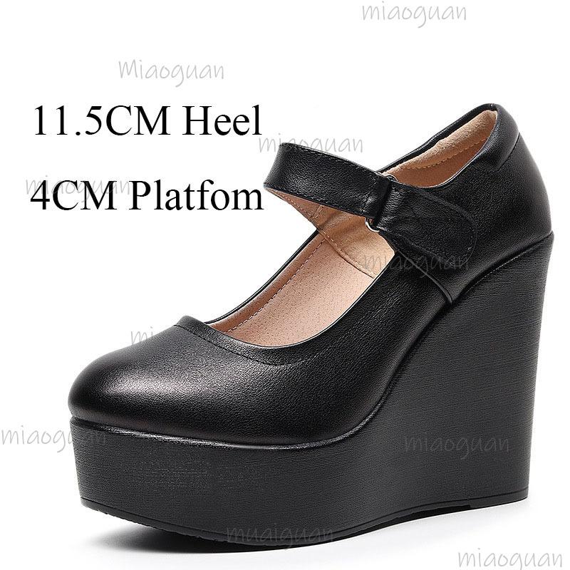 White Wedges Platform Mary Jane Shoes Women's Round Toe Casual Shoes Comfortable Black High Heel Pumps Spring Autumn Sandals