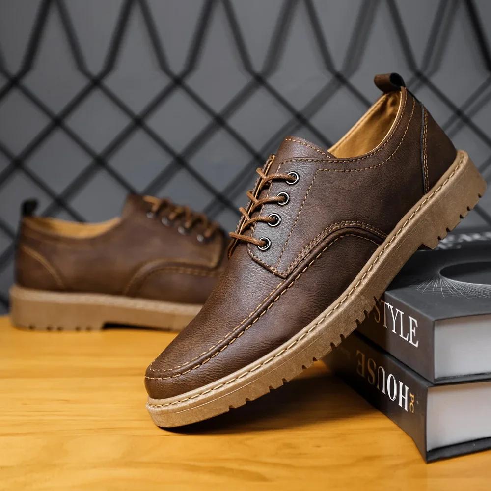 Fashion Men Round Head Leather Shoes Business Dress Shoes Handmade Shoe Lace-up Footwear Men Platform Moccasins Slip-on Loafers Zapatos