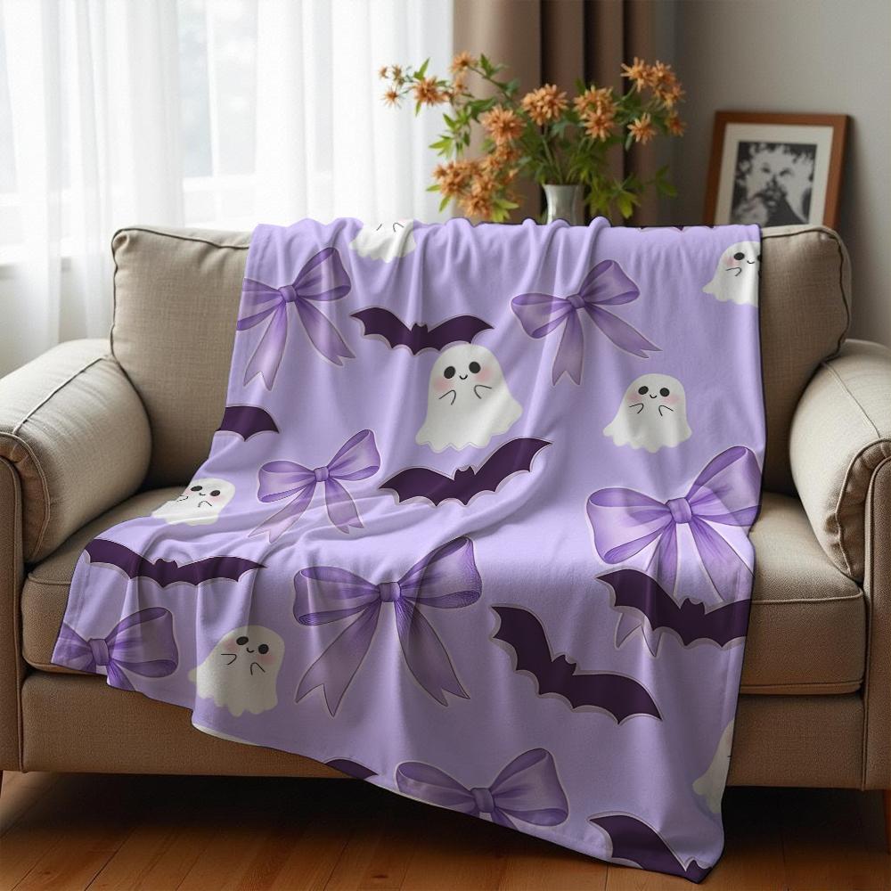 Purple Floral Skeleton Vintage Anime Cartoon Flannel Blanket Soft Warm Throw for Bedroom Sofa Car Kids Holiday Gift