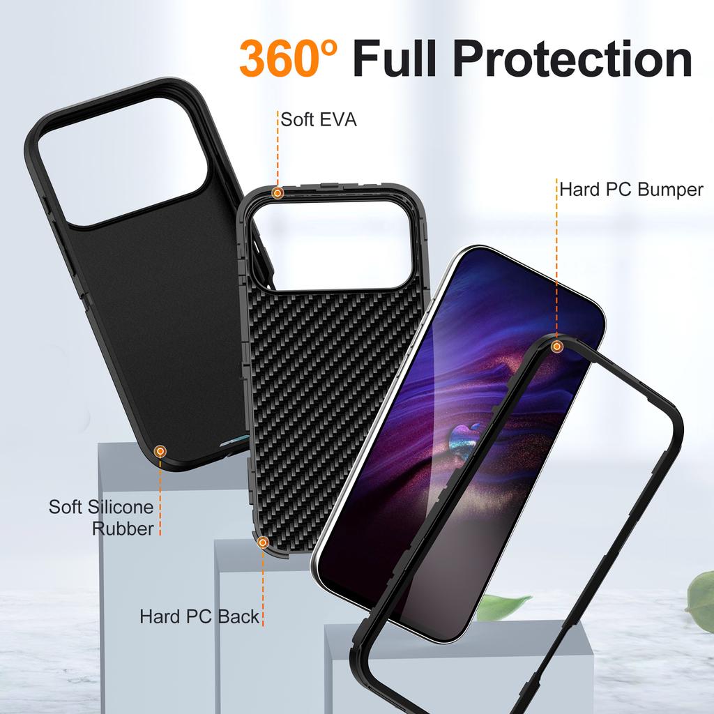 For iPhone 17 Pro Max Case PC+Silicone+EVA 3 in 1 Shockproof Phone Cover