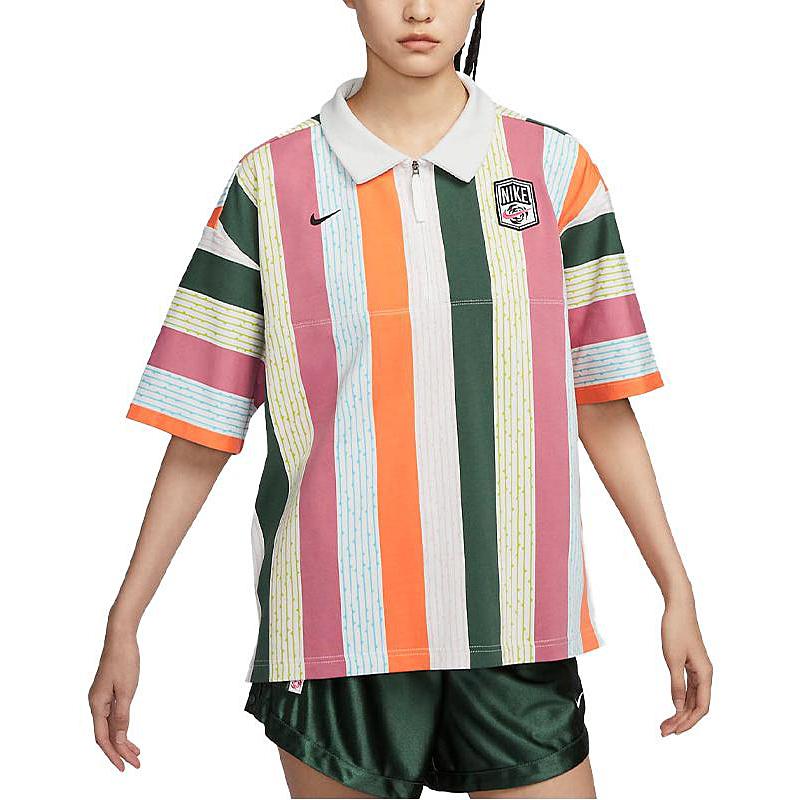 Nike Camiseta de Manga Corta con Estampado Suelto a Rayas Color-Block para Mujer Tops Blanco Cumbre FQ0701-123