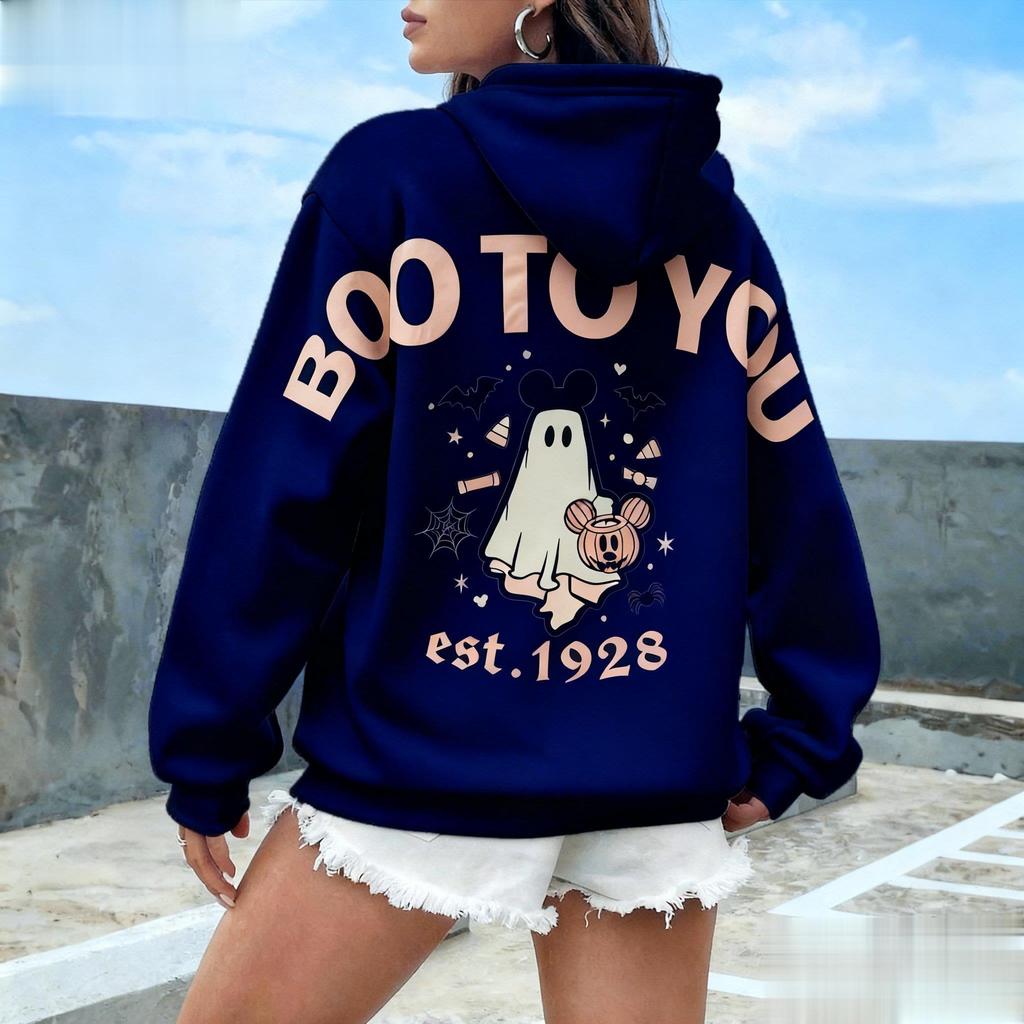 Halloween Mickey Boo To You Vintage Cartoon Print Sweatshirt Women Men Casual Pullover Hoodie Autumn Streetwear Disney Unisex