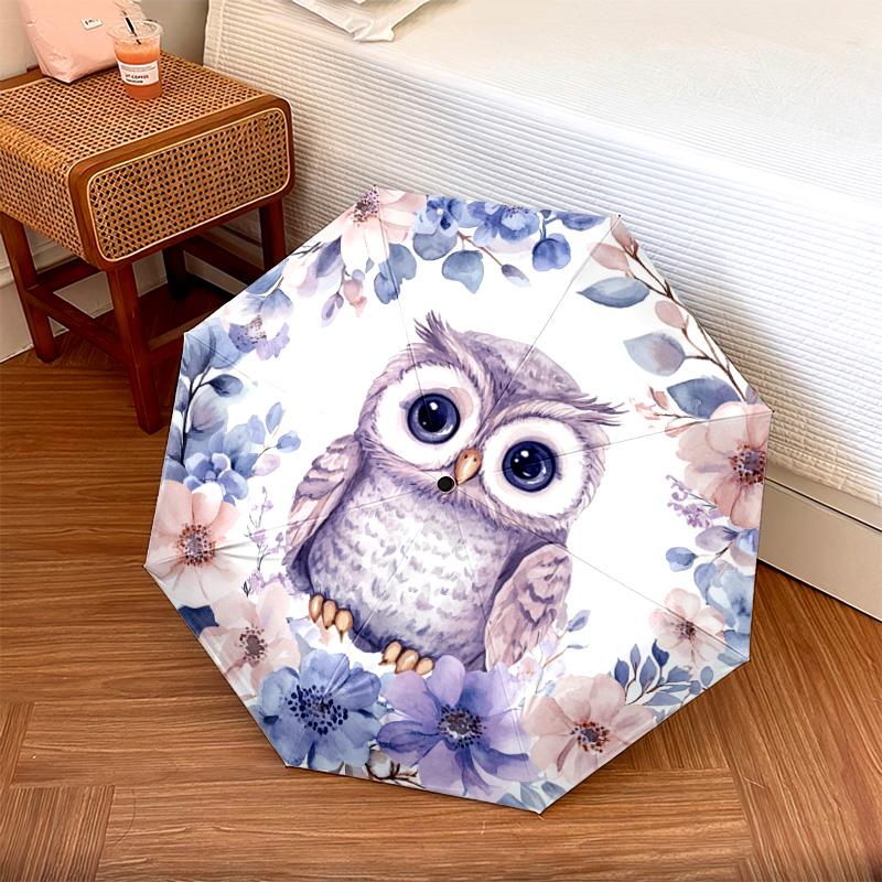 

1 PC Automatic Folding Umbrella - Cute Owl Pattern, Portable & Foldable Design with 8 Ribs, Christmas Birthday Gifts