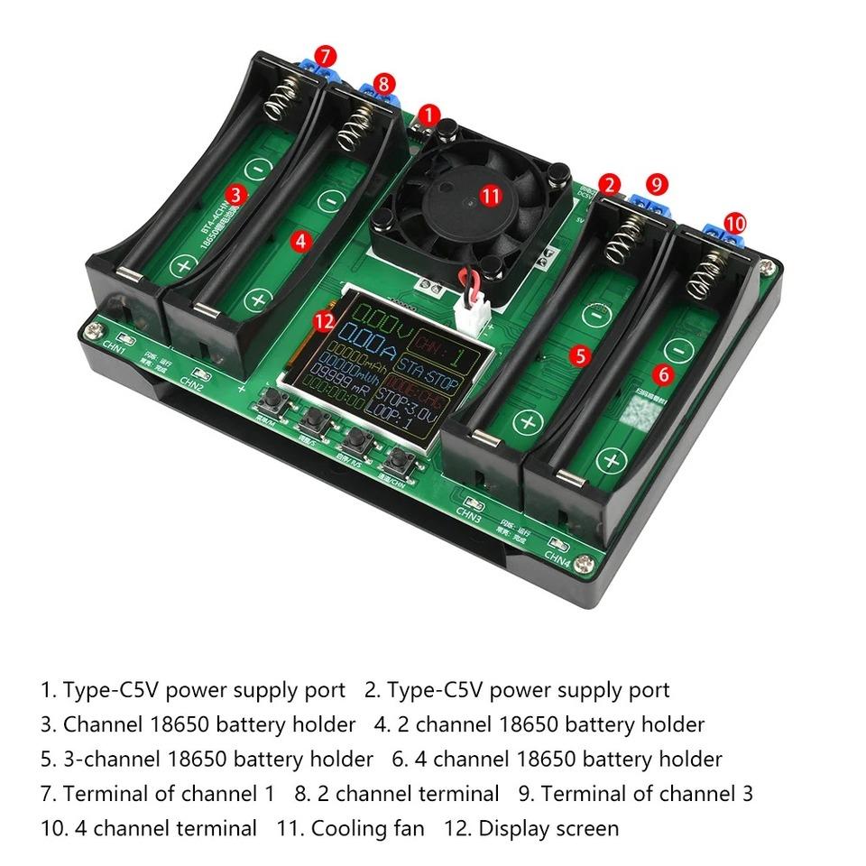 18650 Lithium Battery Capacity Tester MAh MWh Capacity Division Internal Resistance Measuring Module Type-C 18650 Battery Tester