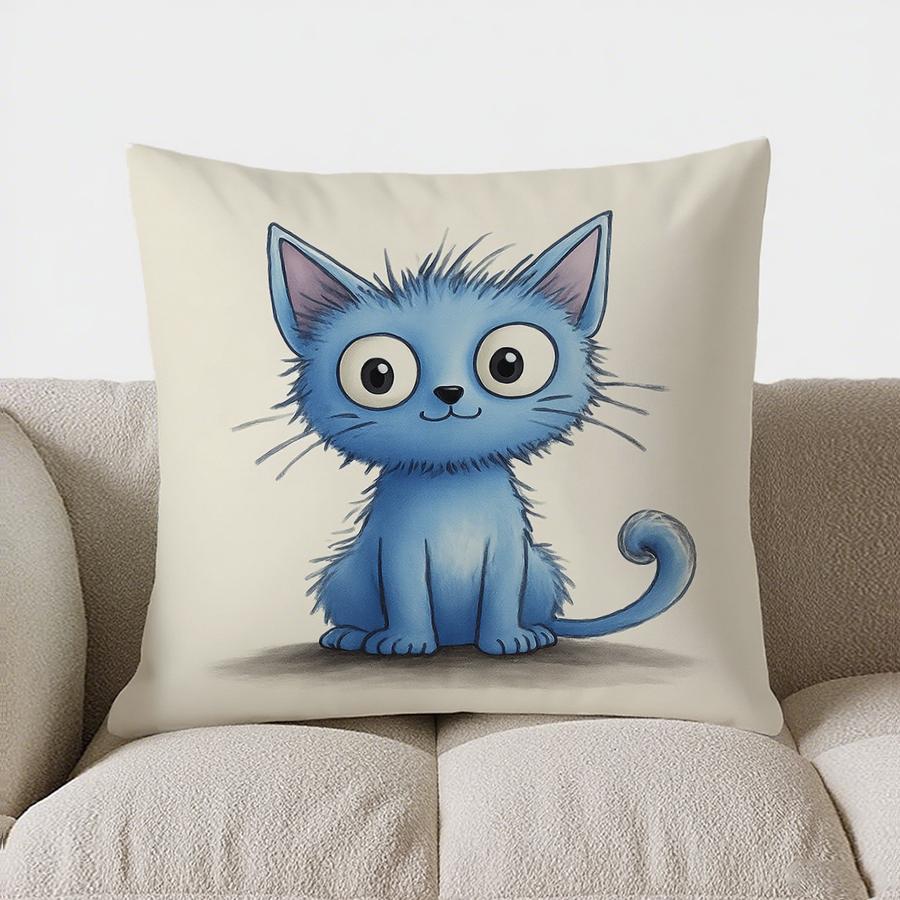Home Decor Cute Blue Cat Reading Book Pillow Cover Pattern Cushion Cover Suitable For Sofa Bedroom Car Pillow Cover