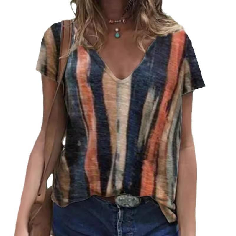 Loose Women's V-Neck Short Sleeve Graffiti Printed Casual Top T-Shirts Women’s