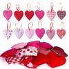 Pack of 12 Plaids Check Fabric Heart Shape Hanging Ornaments Pendants for Valentines Day Wedding Decors Party Supplies
