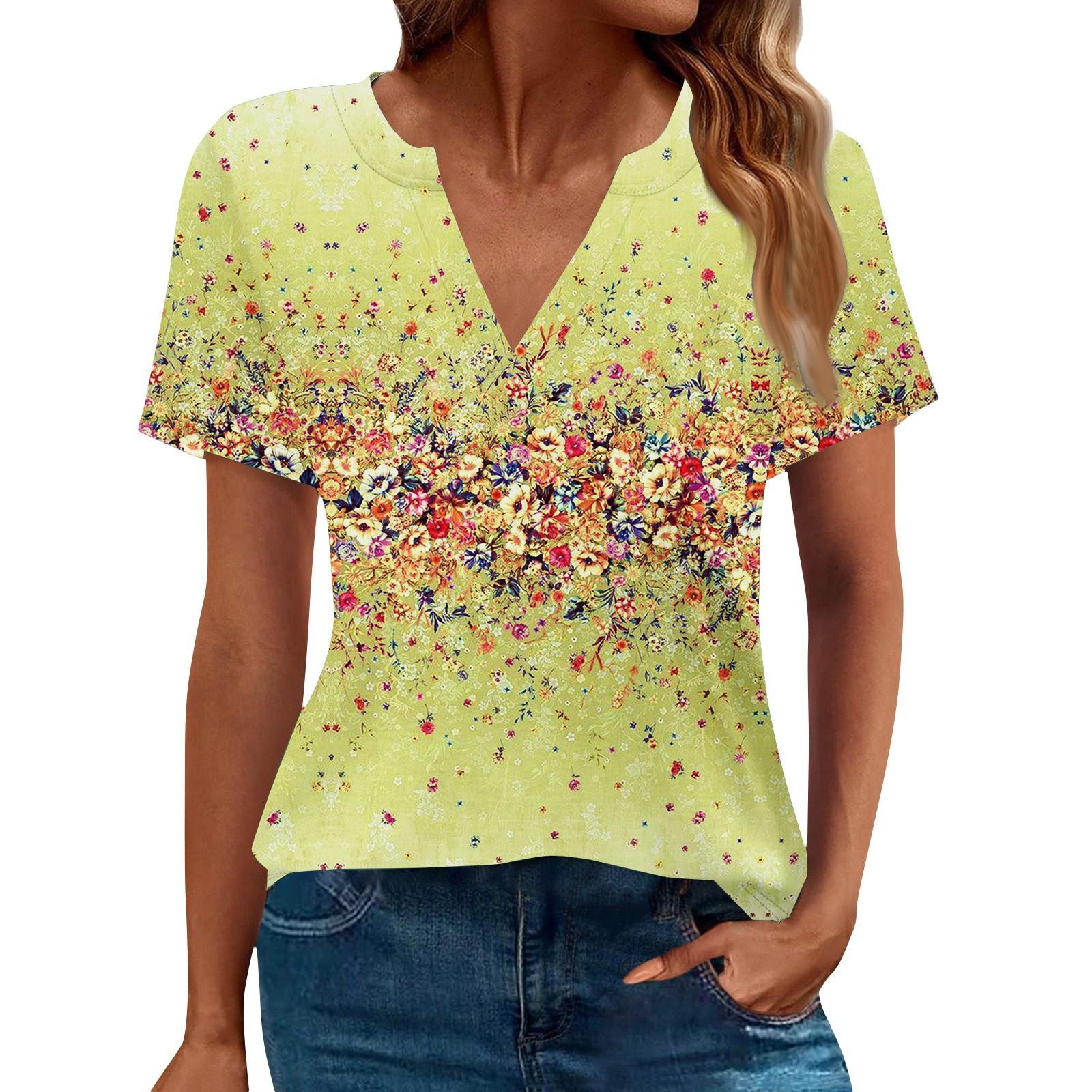 

Женская летняя рубашка с коротким рукавом и V-образным вырезом, деловая повседневная свободная футболка, трендовая модная одежда, топы L жёлтый