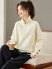 100% Pure Wool Red High-Neck Loose Knitwear Sweater for Women