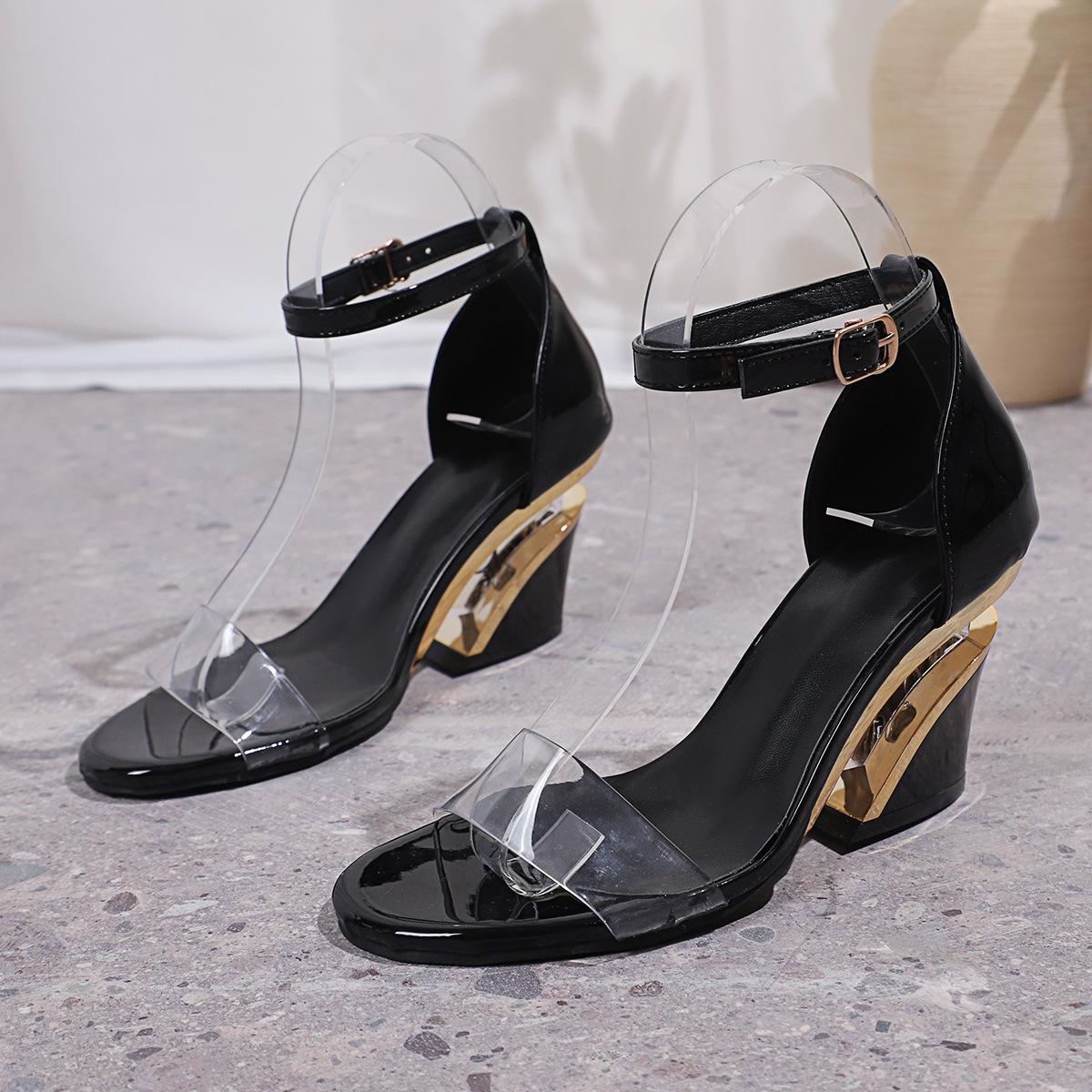 

Summer 2025 new sexy crystal transparent wedge sandals women s fish mouth super high heel one-word sandals 35 чёрный