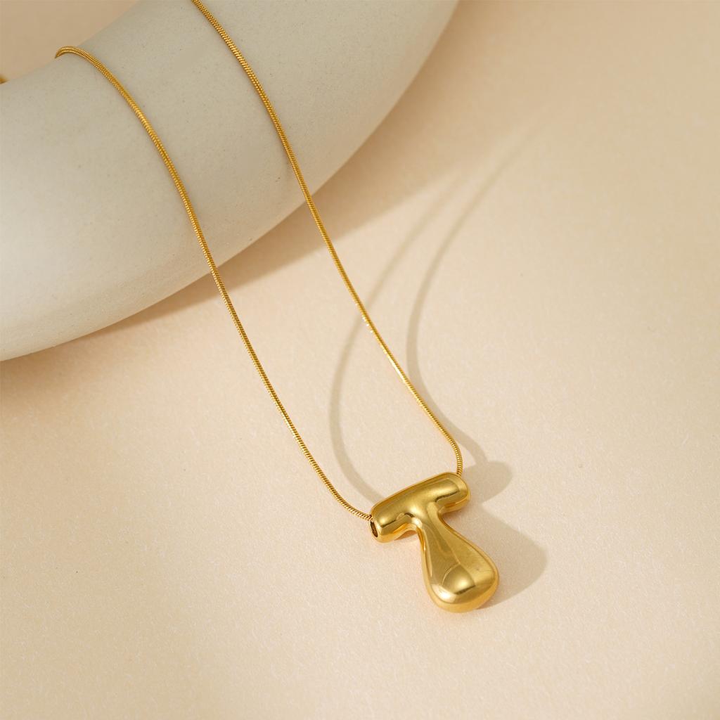 CARLIDANA Initial Stainless Steel Women Gold Plated Bubble Balloon Letter Personalized Round Snake Chain Chunky Necklace
