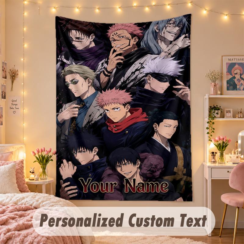Custom Personalized Tapestry,Jujutsu Kaisen Print Custom Name Text Wall Art Hanging for Bedroom