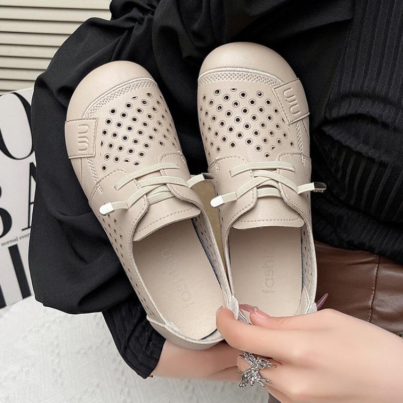 

Модные женские кроссовки Летняя обувь Натуральная кожа Лоферы Перфорированные Мягкая подошва Обувь для мамы Обувь слипоны Балетки 35 грязно-белый