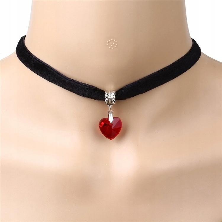 Classic Choker Necklace With Crystal Heart Pendant Gothic Red