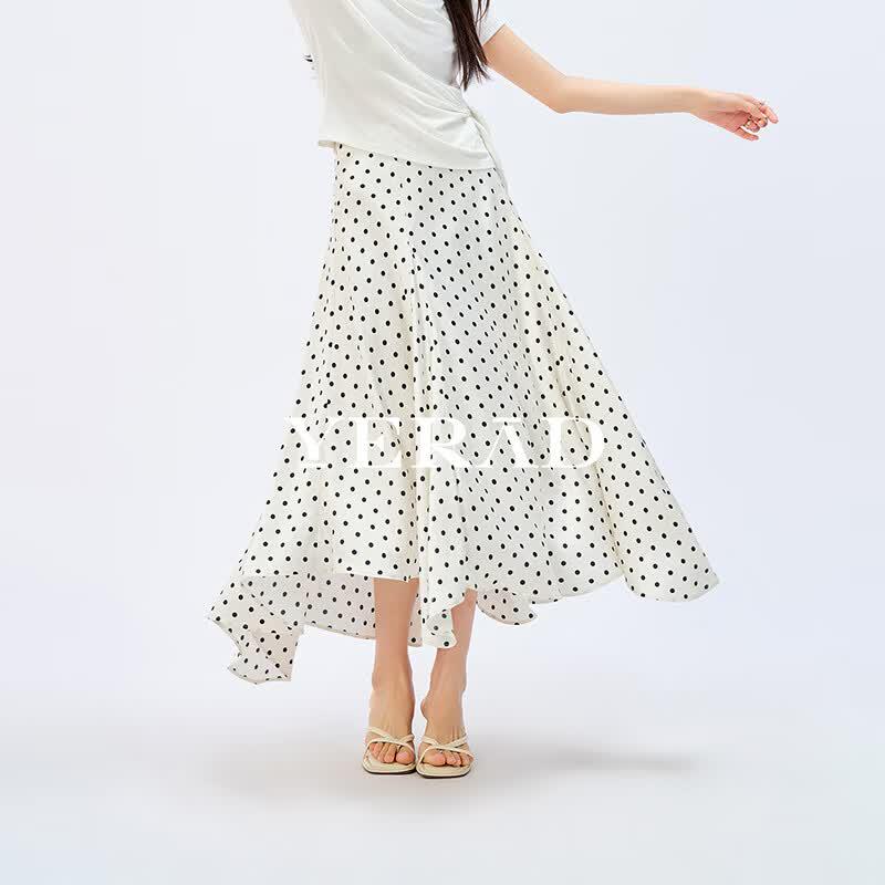 YERAD French Style Polka Dot Irregular Hem Midi Skirt XXL