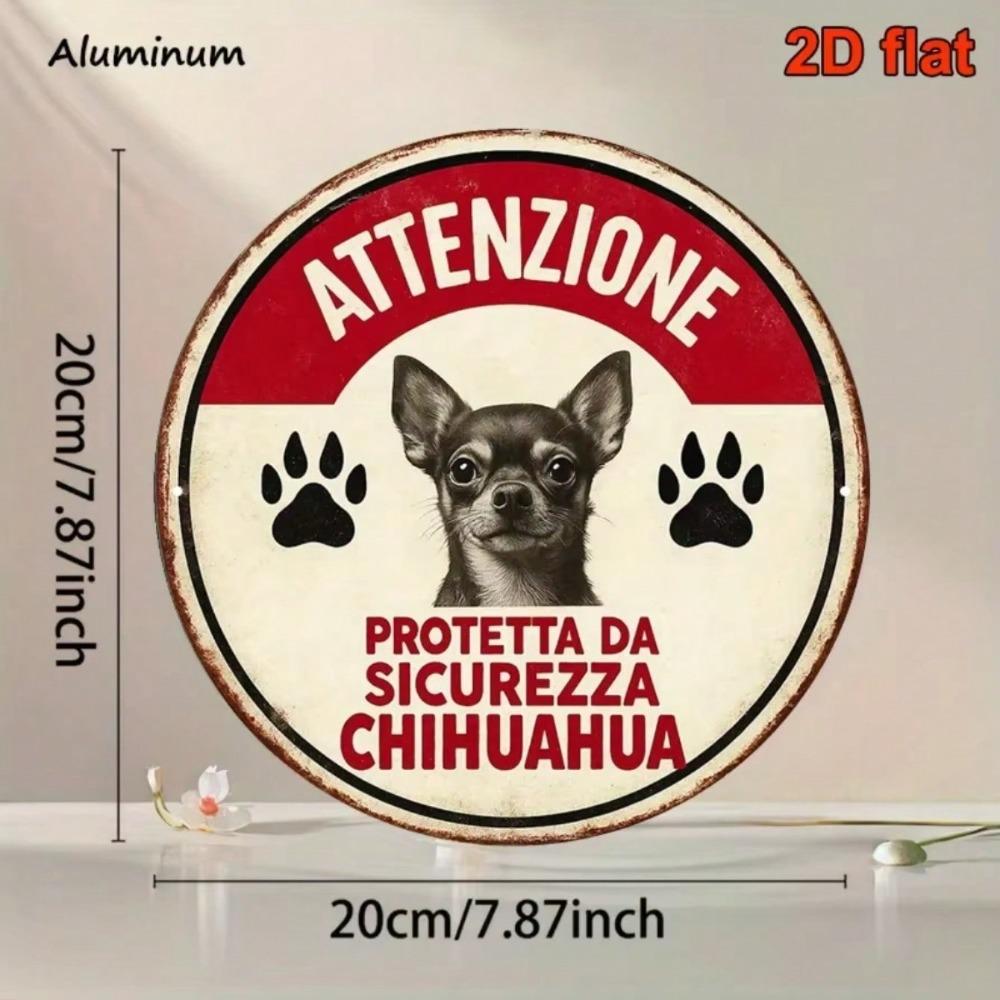 Vintage Italian Chihuahua Warning Sign Retro Aluminum Caution Plaque Office Cafe Pet Shop Safety Wall Decor