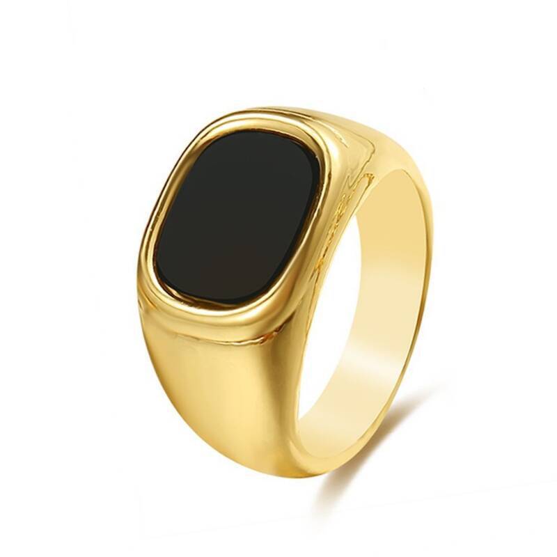 INS cold wind fashion titanium steel ring simple glossy black gemstone couple ring foreign trade jewelry