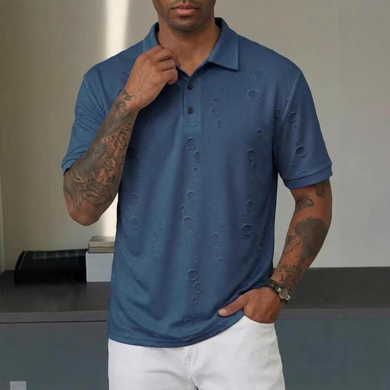 

2026 Men s Summer Fashion Personalized Hole-Embossed Polo Shirt with Buttons - Men s Casual Sports Polo Shirt - Men s Short-Sleeved T-shirt 3XL темно-синього кольору