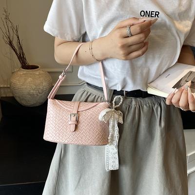 Summer Popular Woven Bag Women's New High-end Casual Versatile Messenger Bag Shoulder Bucket Bag