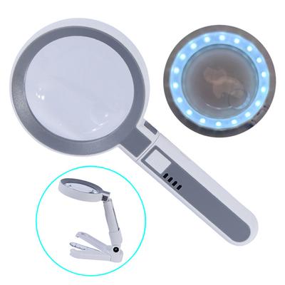 Rechargeable Folding Handheld Magnifier With 18 Led Light Foldable Desktop Magnifying Glass For Jewelry Appraisal Reading Repair