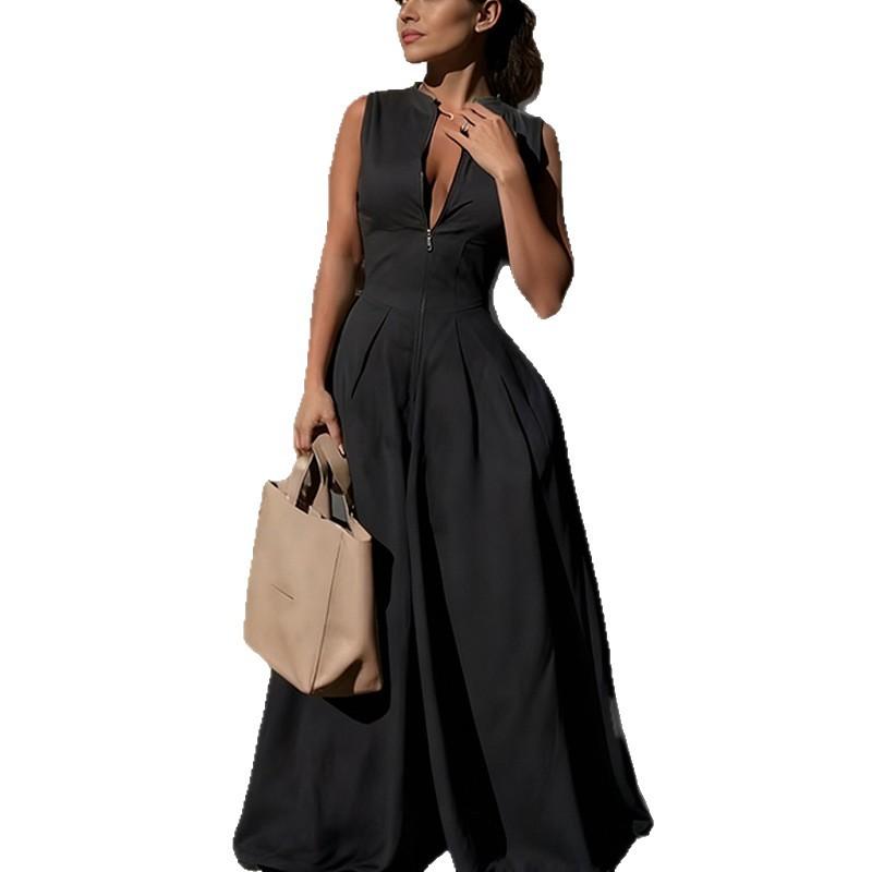 Women's clothing, new spring models in Europe, America, fashion temperament, trendy commuting solid color wide-leg jumpsuit