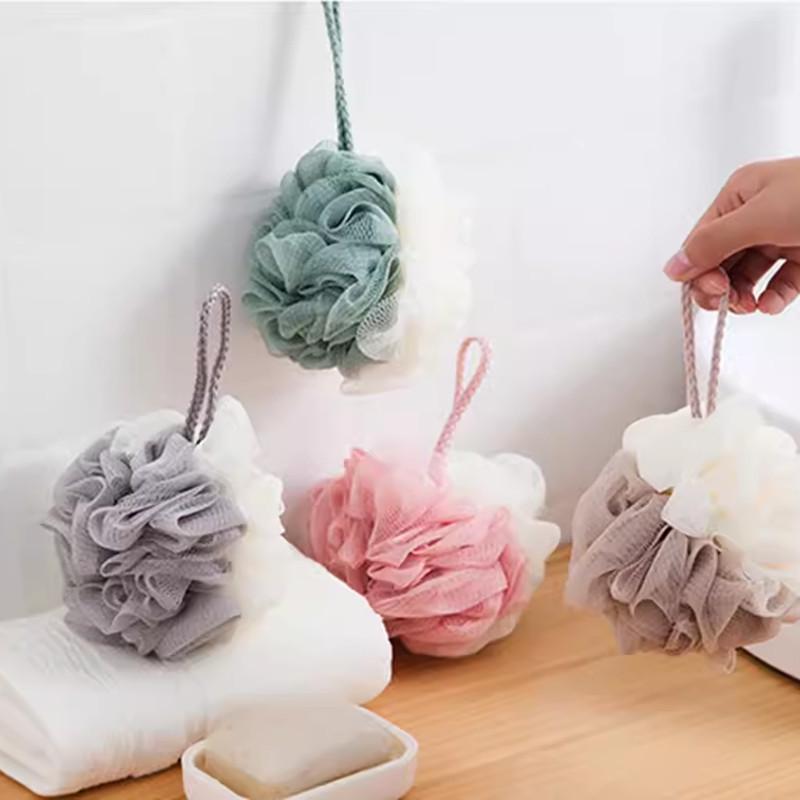 Two-Tone Shower Ball with Lanyard: Soft, Thickened Bath Flower for Rich Lather and Back Scrubbing.
