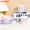 SOLECASA Ceramic Mugs with Creative Handle Pink Blue Coffee Cup & Saucer Set Afternoon Tea Coffee Latte Cups Home Coffee Mug Set
