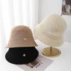Knitted thin hollowed out wide-brimmed bucket hat women's summer sunscreen hat breathable face small versatile soft sunshade basin hat
