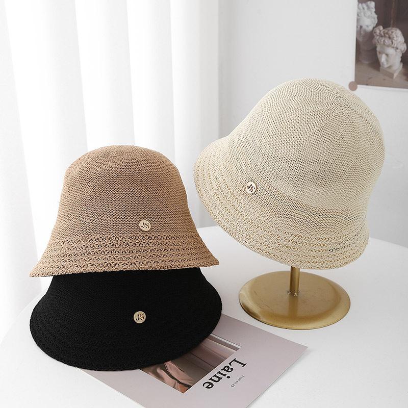 Knitted thin hollowed out wide-brimmed bucket hat women's summer sunscreen hat breathable face small versatile soft sunshade basin hat