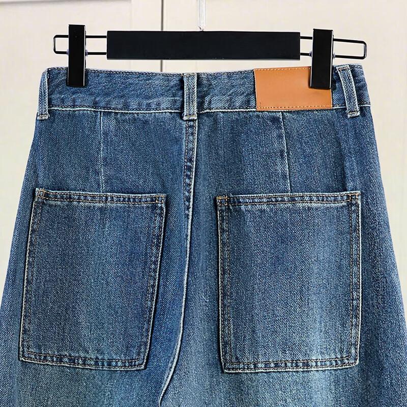 Sibasher Women's American Retro Washed High-Waist Wide-Leg Jeans