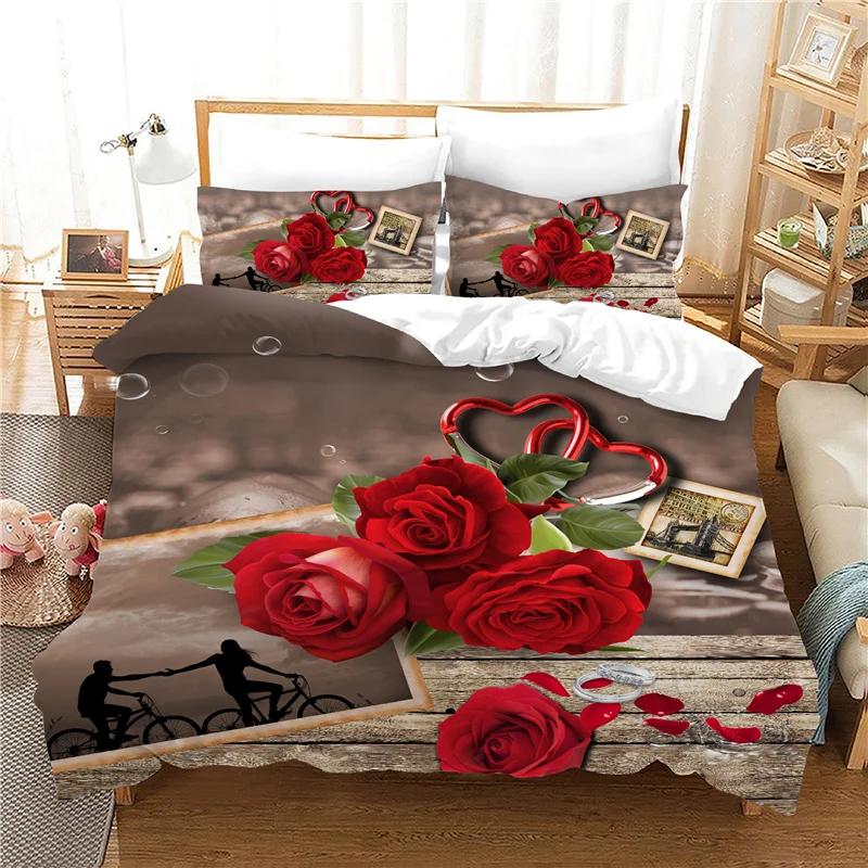 Comforter Love Bedding Set Leopard Rose Valentine'S Gift Soft Comfortable 100% Bedclothes Luxury New