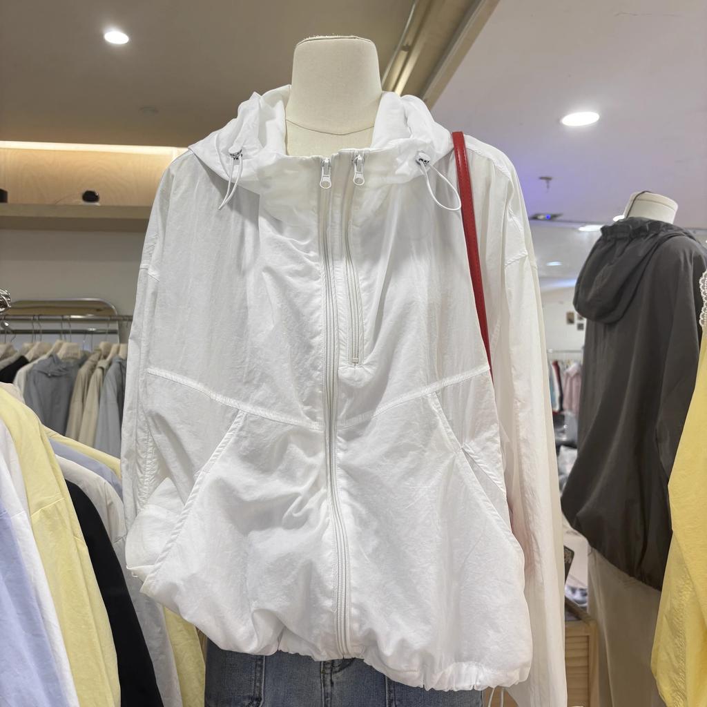 Lös Casual Sommar Ytterplagg Topp Lätt Solskydd Dubbel Dragkedja Polyesterfiber Lång Ärm Med Huvuva
